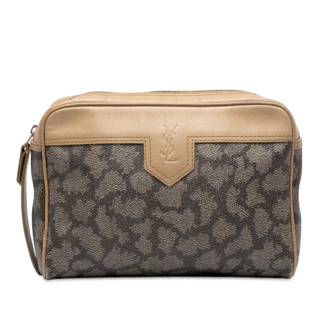 Saint Laurent Printed Coated Canvas Clutch MultiColor Canvas Very good - Front View