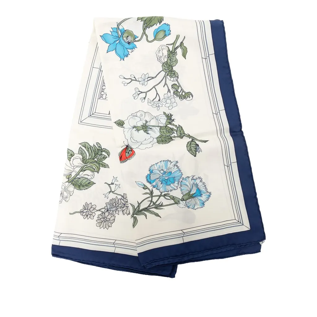 Hermès Quai Aux Fleurs Silk Scarf 90 White Very good - Front View