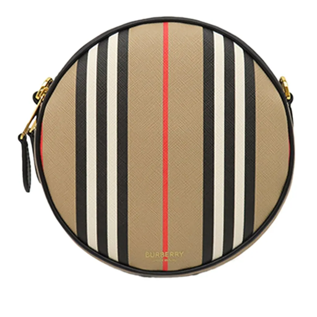 Burberry Icon Stripe Coated Canvas Louise Crossbody Beige Very good - Front View