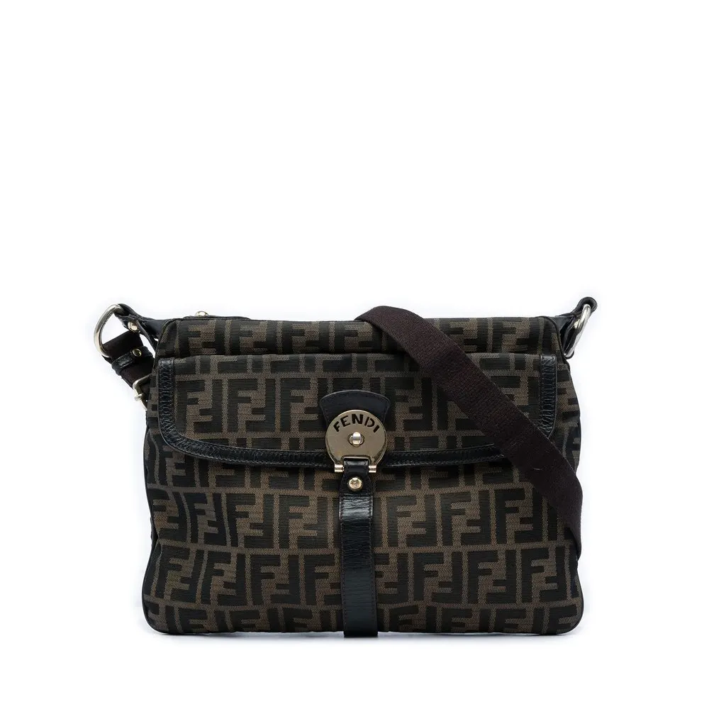 Fendi Zucca Canvas Chef Zip Crossbody Brown Very good - Front View