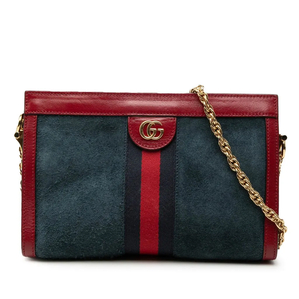 Gucci Small Suede Web Ophidia Chain Crossbody Blue Leather Very good - Front View