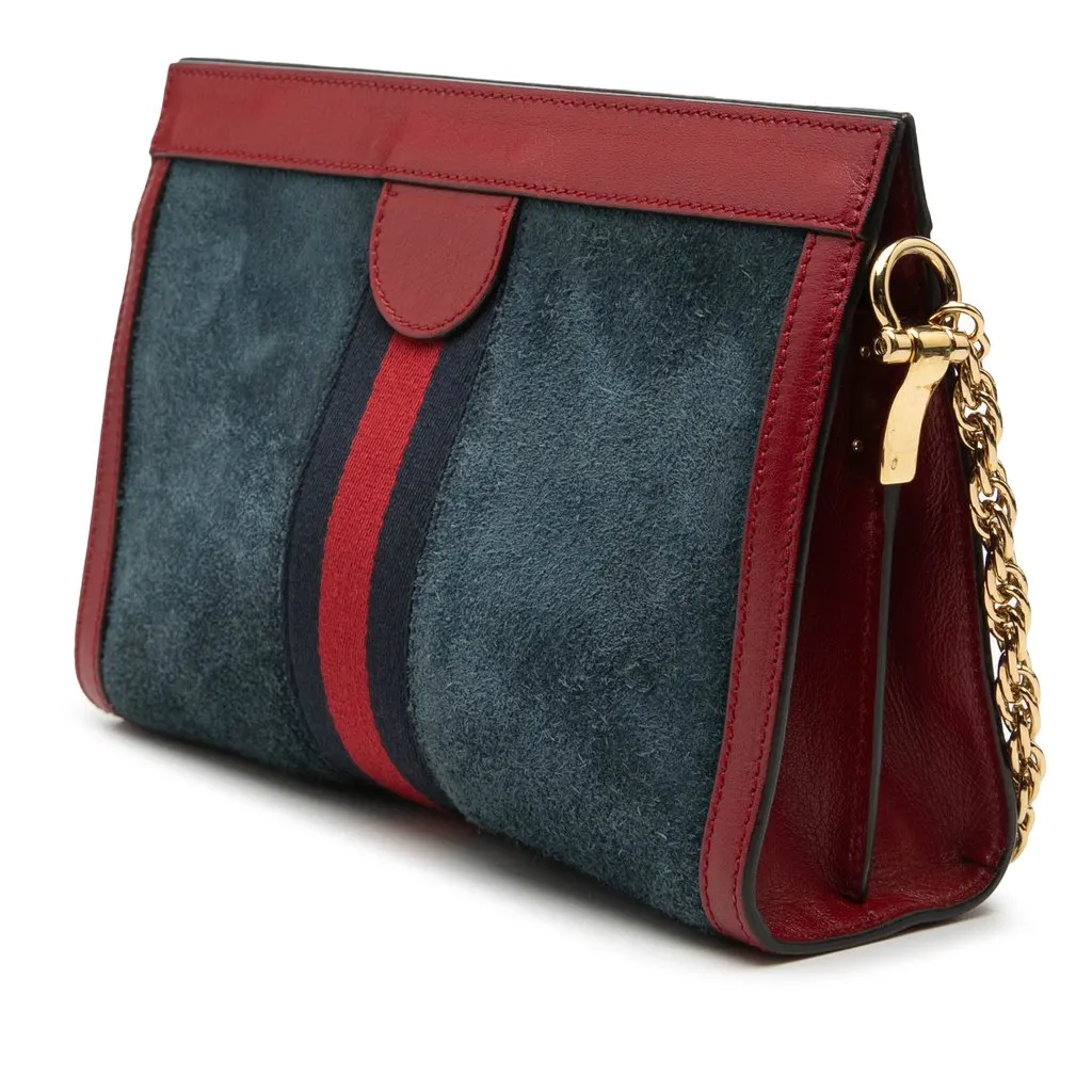Gucci Small Suede Web Ophidia Chain Crossbody Blue Leather Very good - Back View