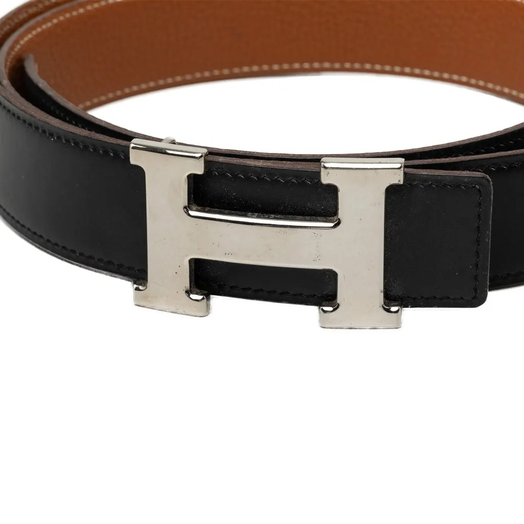 Hermès Box Calf and Togo Constance H Reversible Belt Black Leather Very good - Back View