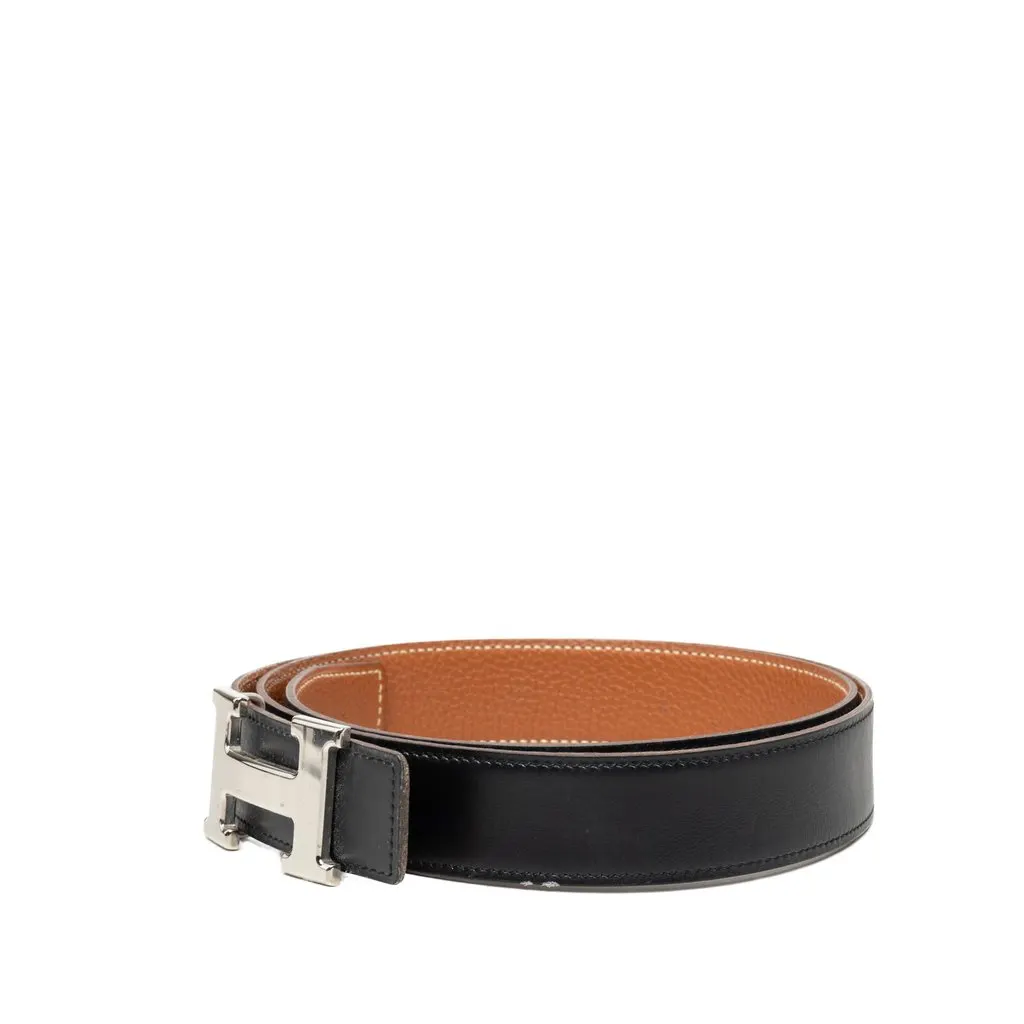 Hermès Box Calf and Togo Constance H Reversible Belt Black Leather Very good - Inside View