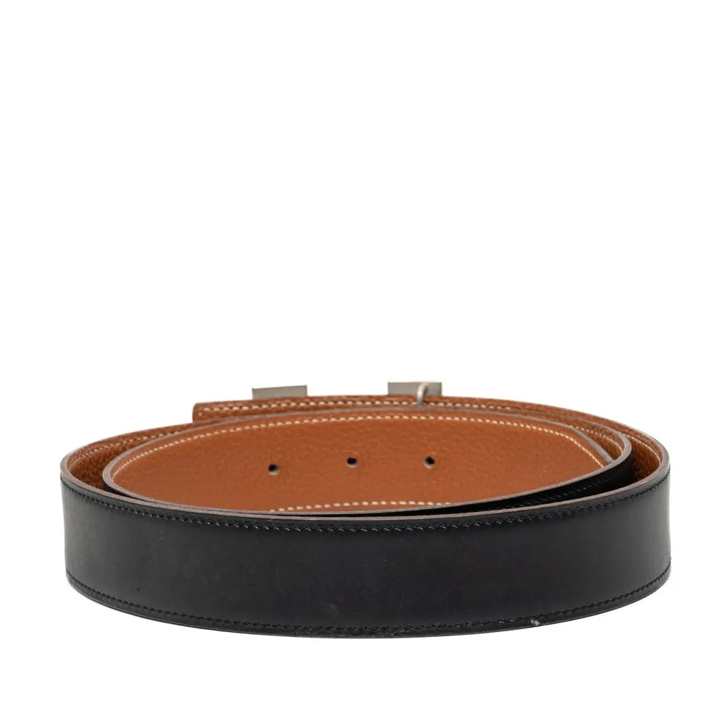 Hermès Box Calf and Togo Constance H Reversible Belt Black Leather Very good - Model View