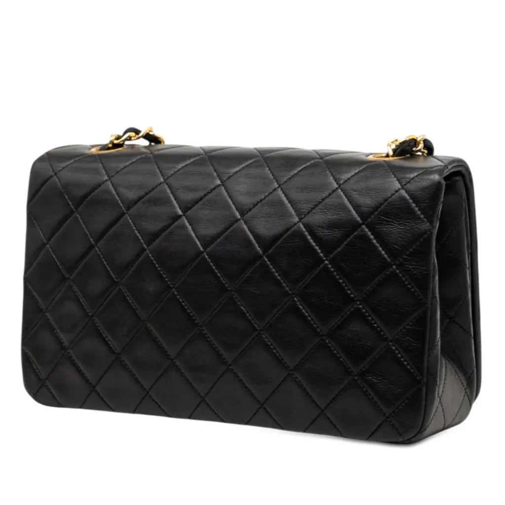 Chanel Medium Quilted Lambskin Full Flap Black Leather Very good - Back View