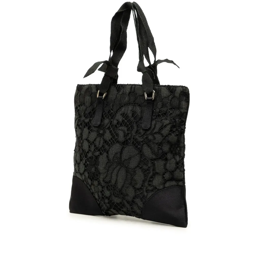 Prada Tessuto and Floral Lace Handbag Black Polyamide Very good - Back View