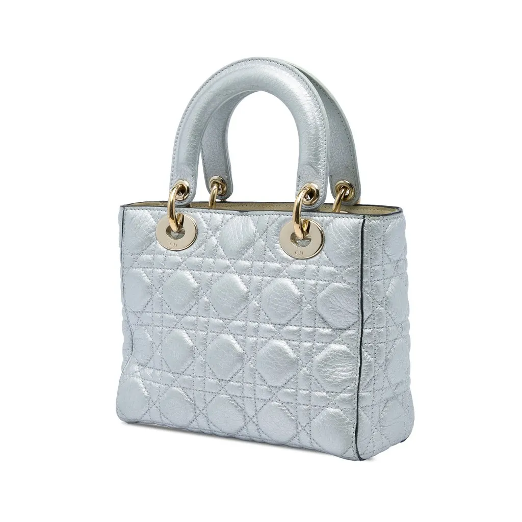 Dior Small Metallic Grained Calfskin Cannage Supple Lady Dior Silver Leather Very good - Back View