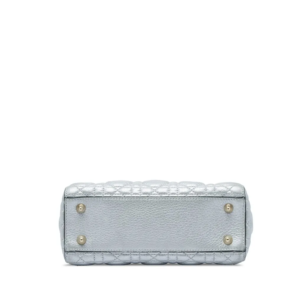 Dior Small Metallic Grained Calfskin Cannage Supple Lady Dior Silver Leather Very good - Inside View