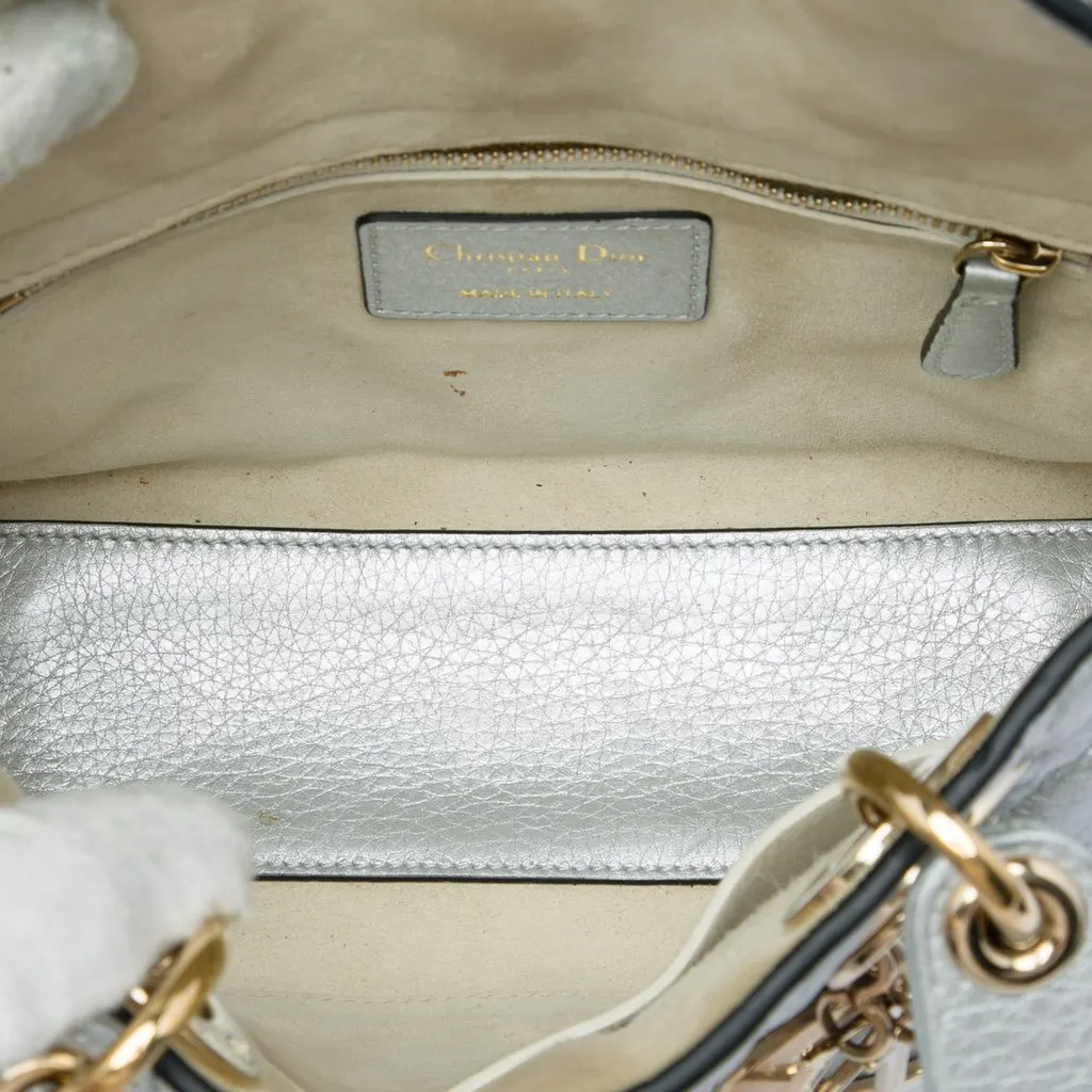 Dior Small Metallic Grained Calfskin Cannage Supple Lady Dior Silver Leather Very good - Model View