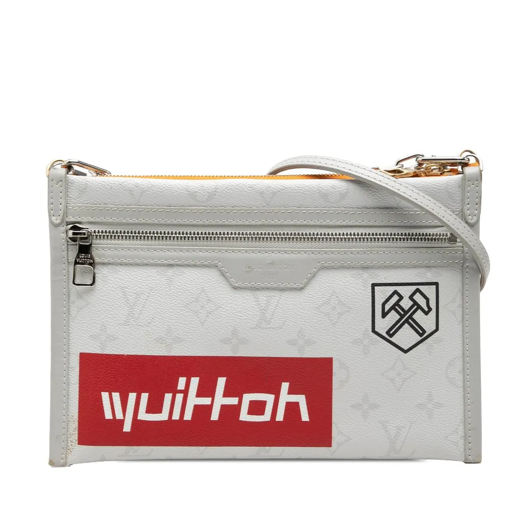 Louis Vuitton Monogram Antartica Double Flat Messenger Silver Very good - Front View