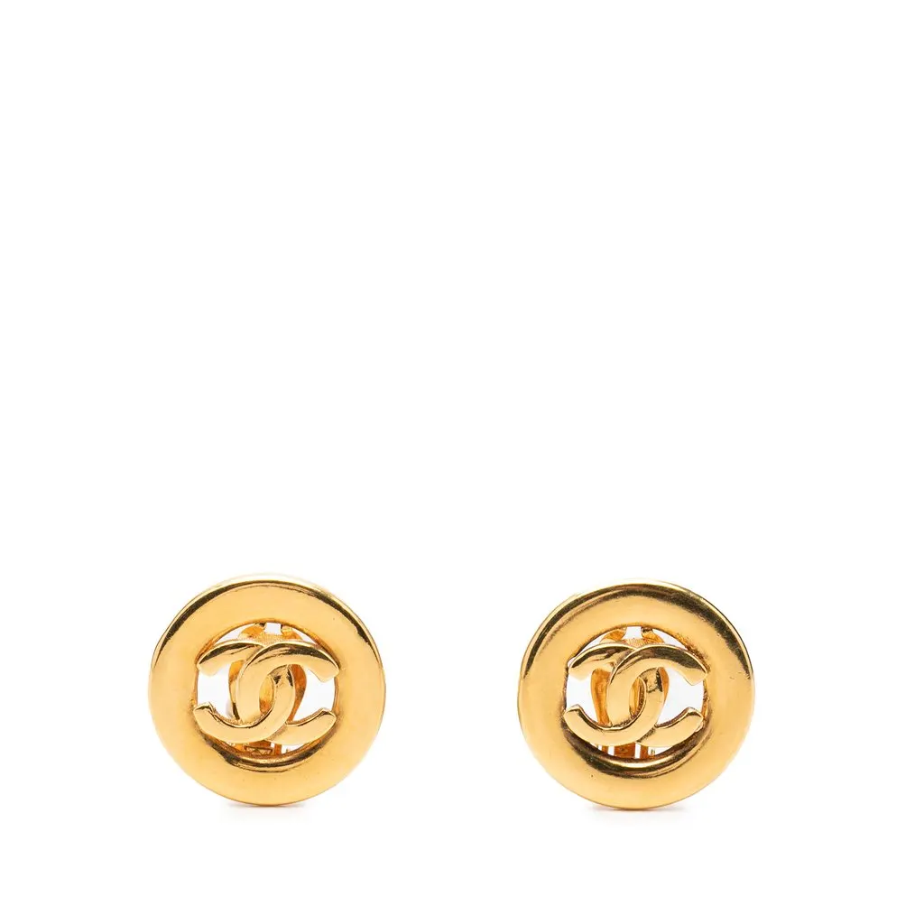 Chanel CC Gold Plated Clip On Earrings Gold Metal Very good - Front View