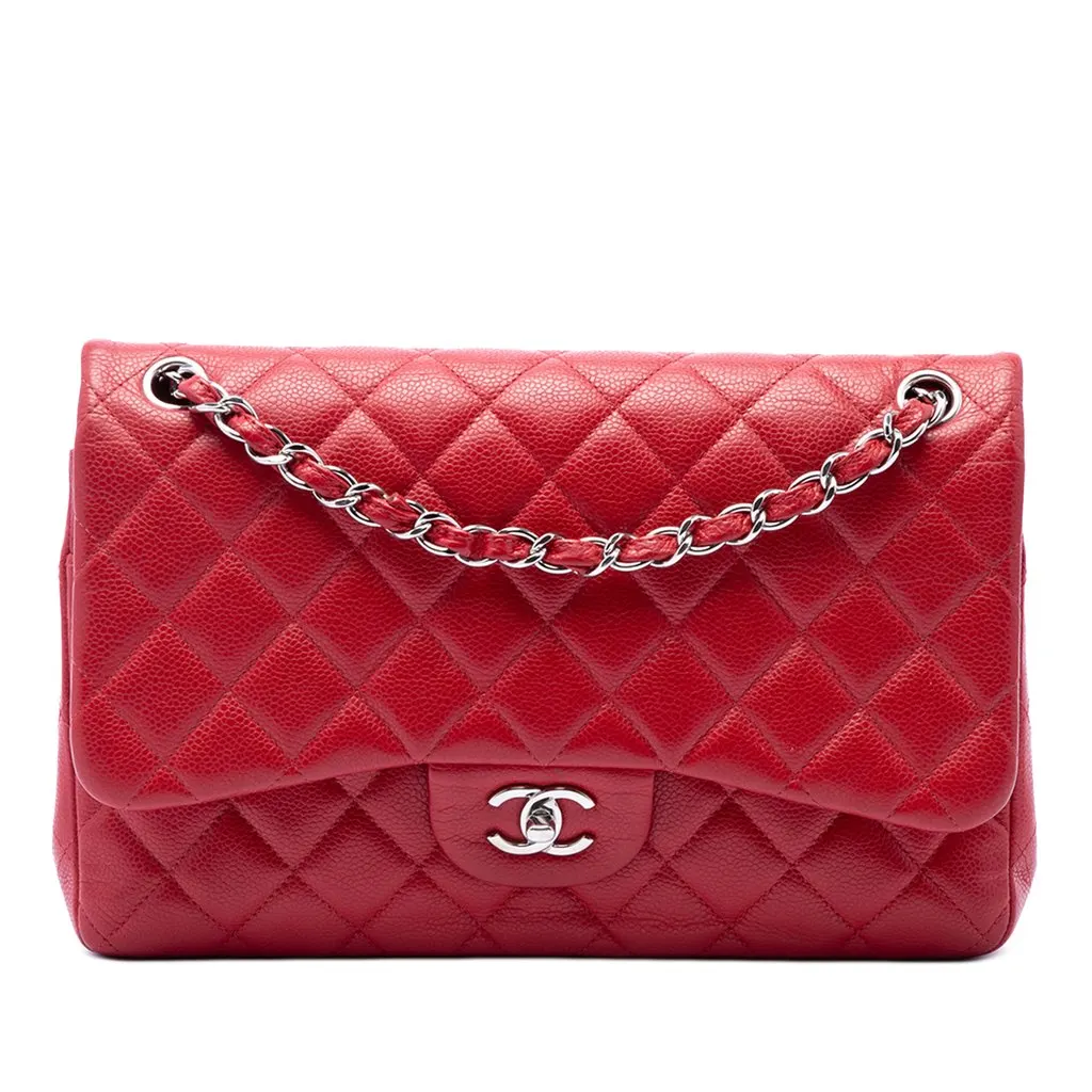 Chanel Jumbo Classic Caviar Double Flap Red Leather Very good - Front View