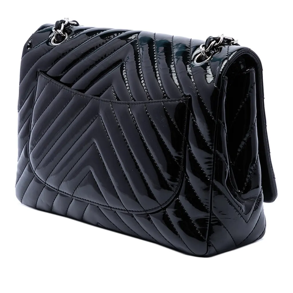 Chanel Jumbo Classic Chevron Patent Single Flap Black Leather Very good - Back View