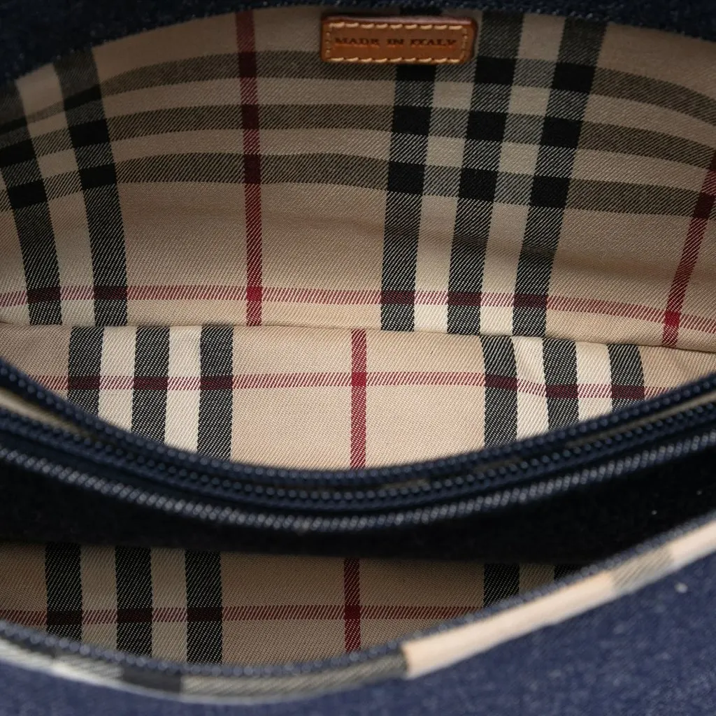 Burberry House Check Canvas Trimmed Denim Handbag Blue Very good - Model View