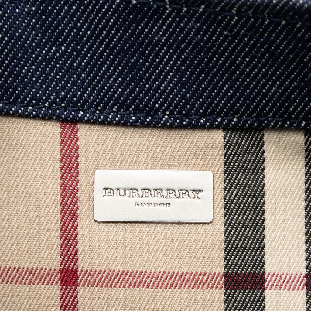 Burberry House Check Canvas Trimmed Denim Handbag Blue Very good - Box View
