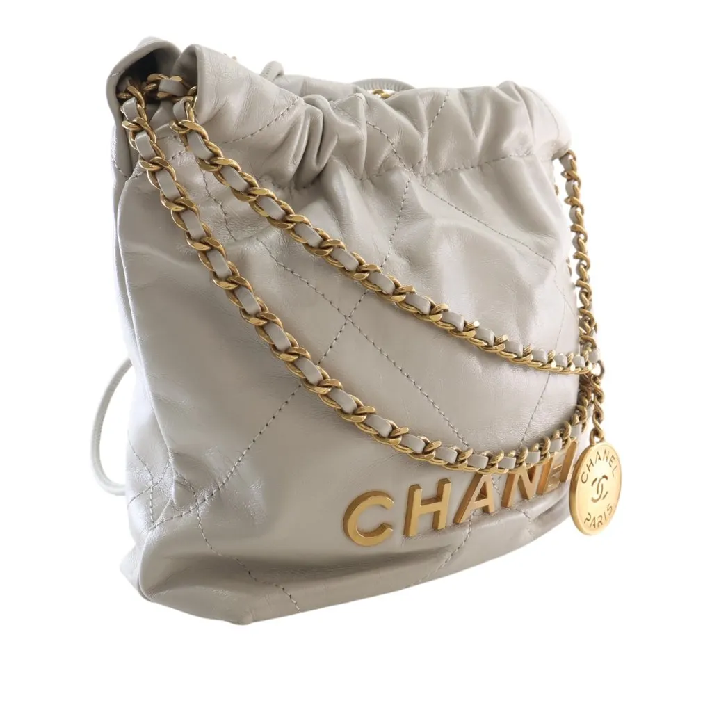 Chanel Mini Shiny Calfskin 22 Hobo White Leather Very good - Back View