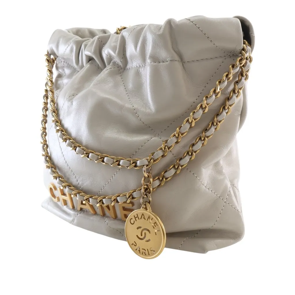 Chanel Mini Shiny Calfskin 22 Hobo White Leather Very good - Inside View
