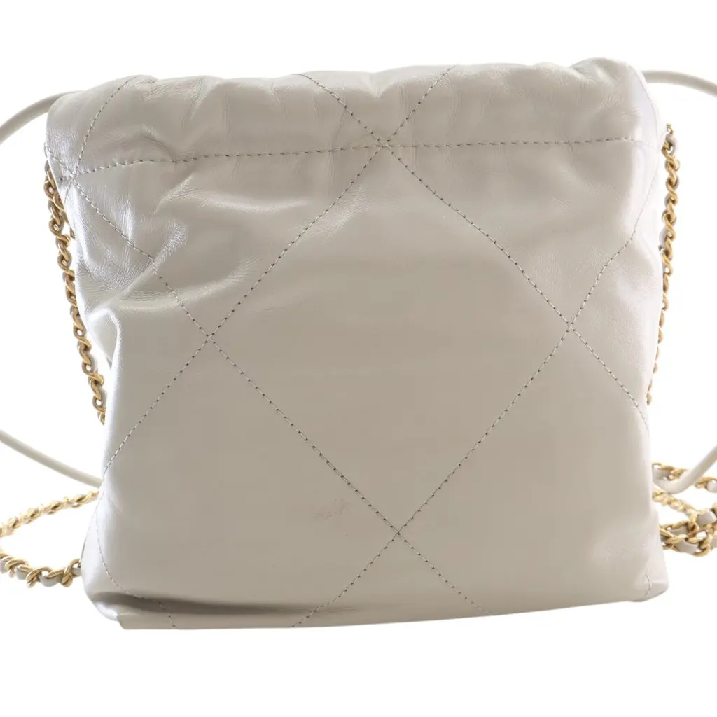 Chanel Mini Shiny Calfskin 22 Hobo White Leather Very good - Model View