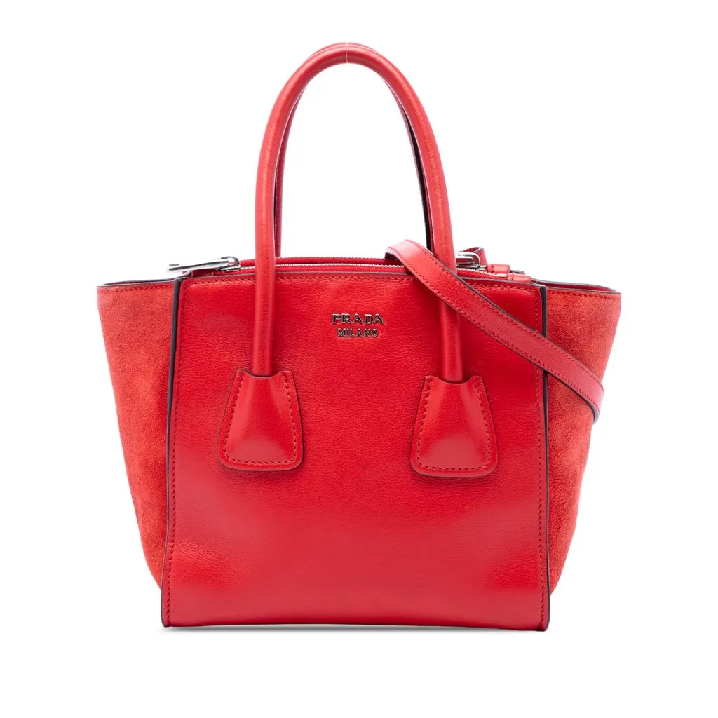 Prada Small Glace Calf Twin Pocket Satchel Red Leather Very good - Front View