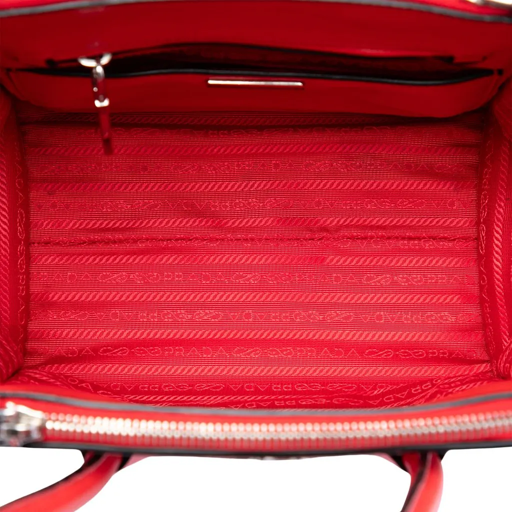 Prada Small Glace Calf Twin Pocket Satchel Red Leather Very good - Model View