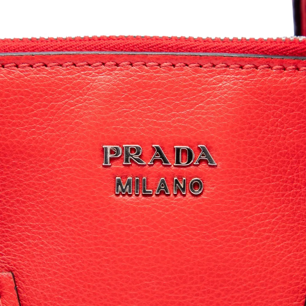 Prada Small Glace Calf Twin Pocket Satchel Red Leather Very good - Box View