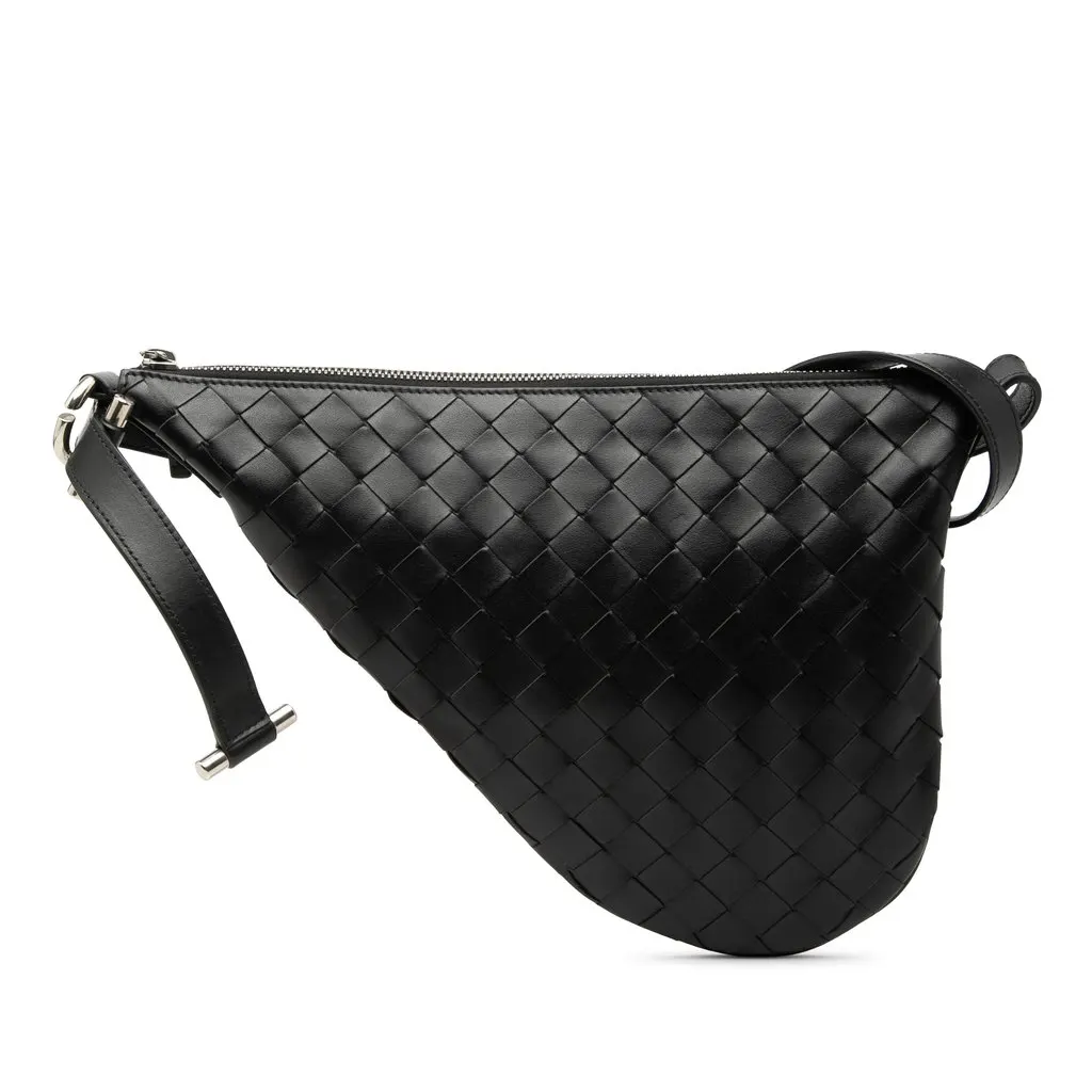Bottega Veneta Small Leather Intrecciato Virgule Crossbody Black Leather Very good - Front View