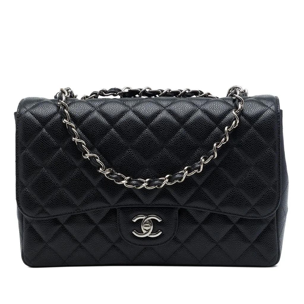 Chanel Jumbo Classic Caviar Single Flap Black Leather Very good - Front View