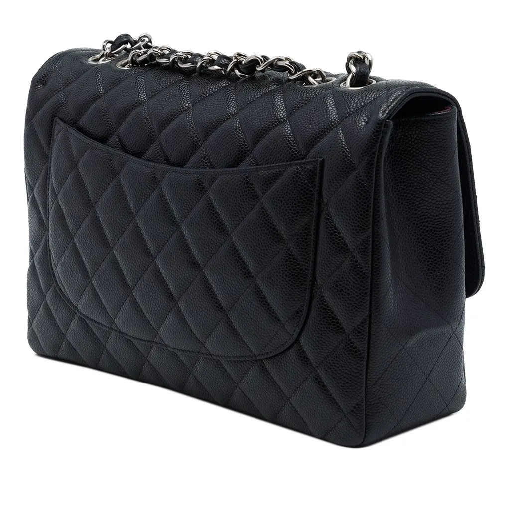 Chanel Jumbo Classic Caviar Single Flap Black Leather Very good - Back View