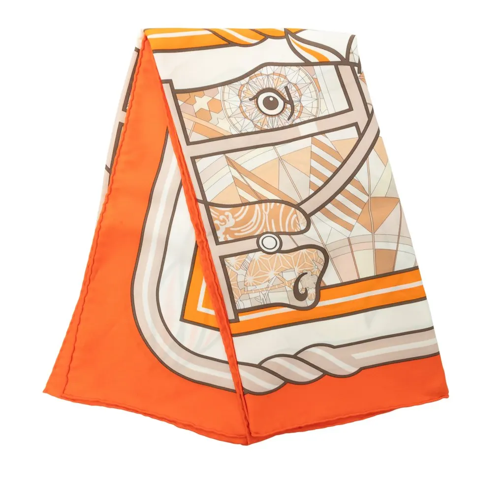 Hermès Quadrige Silk Scarf 70 Orange Silk Very good - Front View