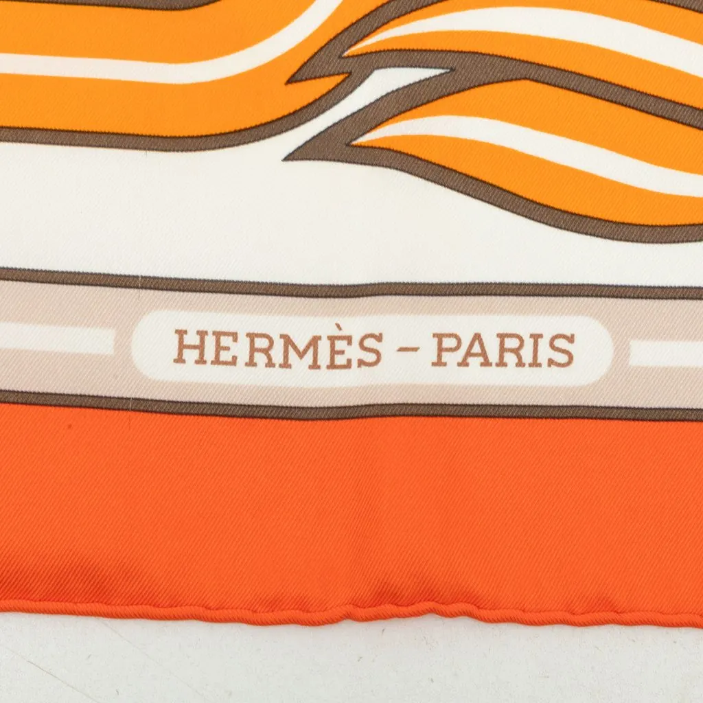 Hermès Quadrige Silk Scarf 70 Orange Silk Very good - Back View