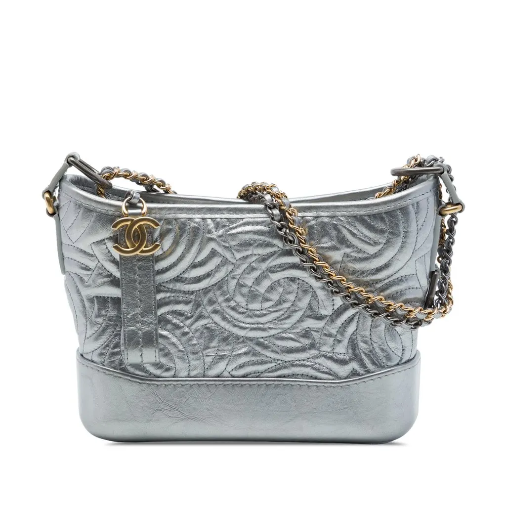 Chanel Small Metallic Calfskin CC Stitched Gabrielle Hobo Silver Leather Very good - Front View