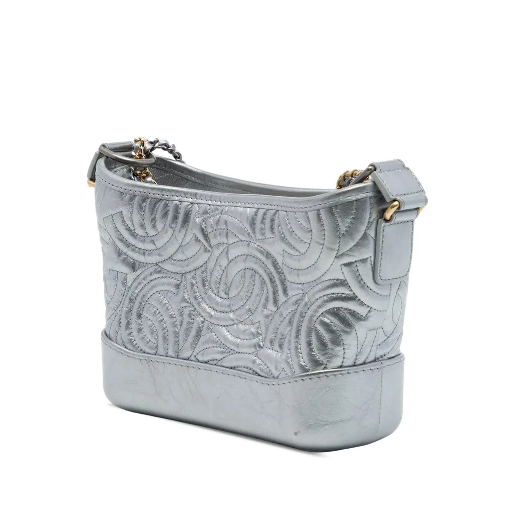 Chanel Small Metallic Calfskin CC Stitched Gabrielle Hobo Silver Leather Very good - Back View