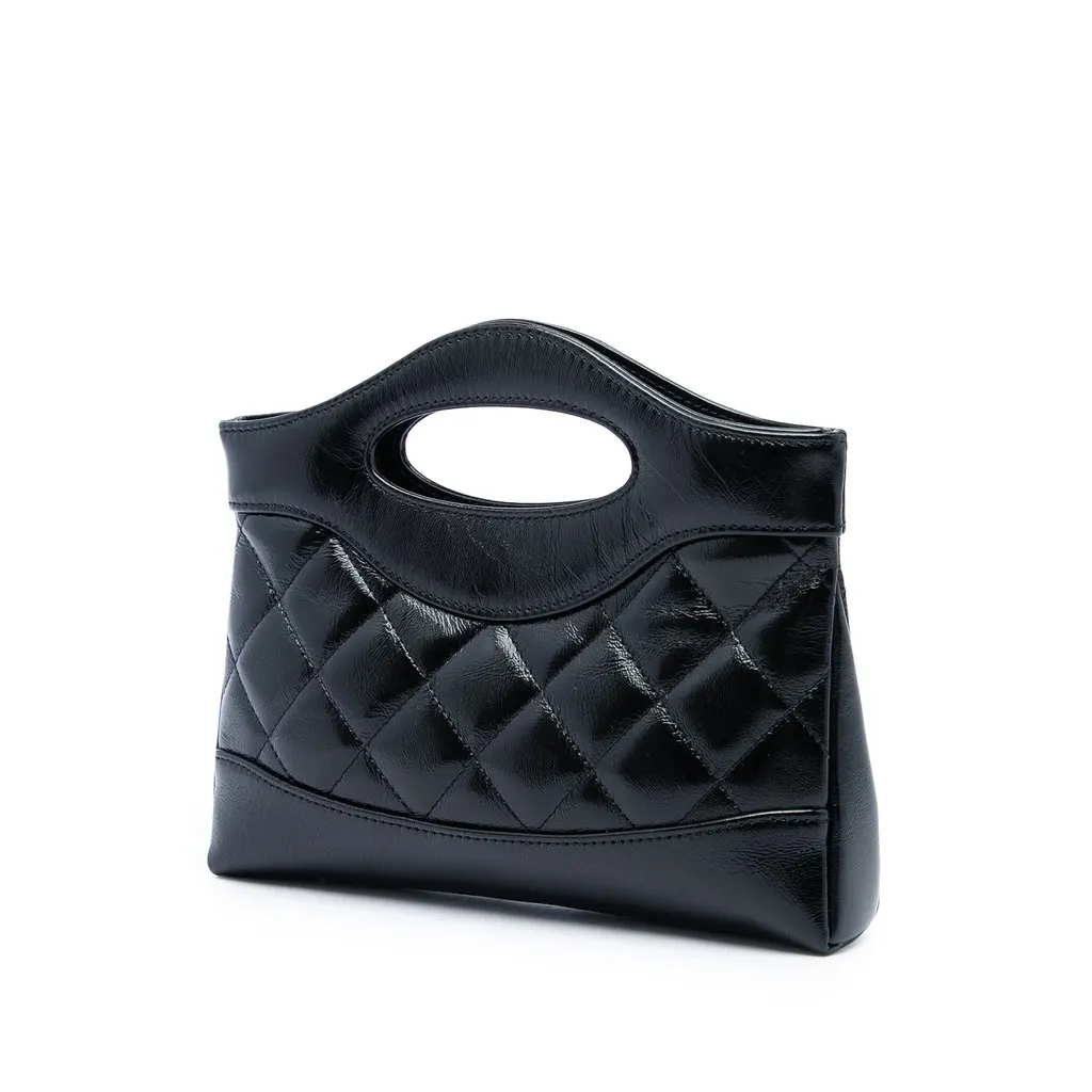 Chanel Nano Shiny Crumpled Calfskin 31 Shopping Bag Black Leather Very good - Back View