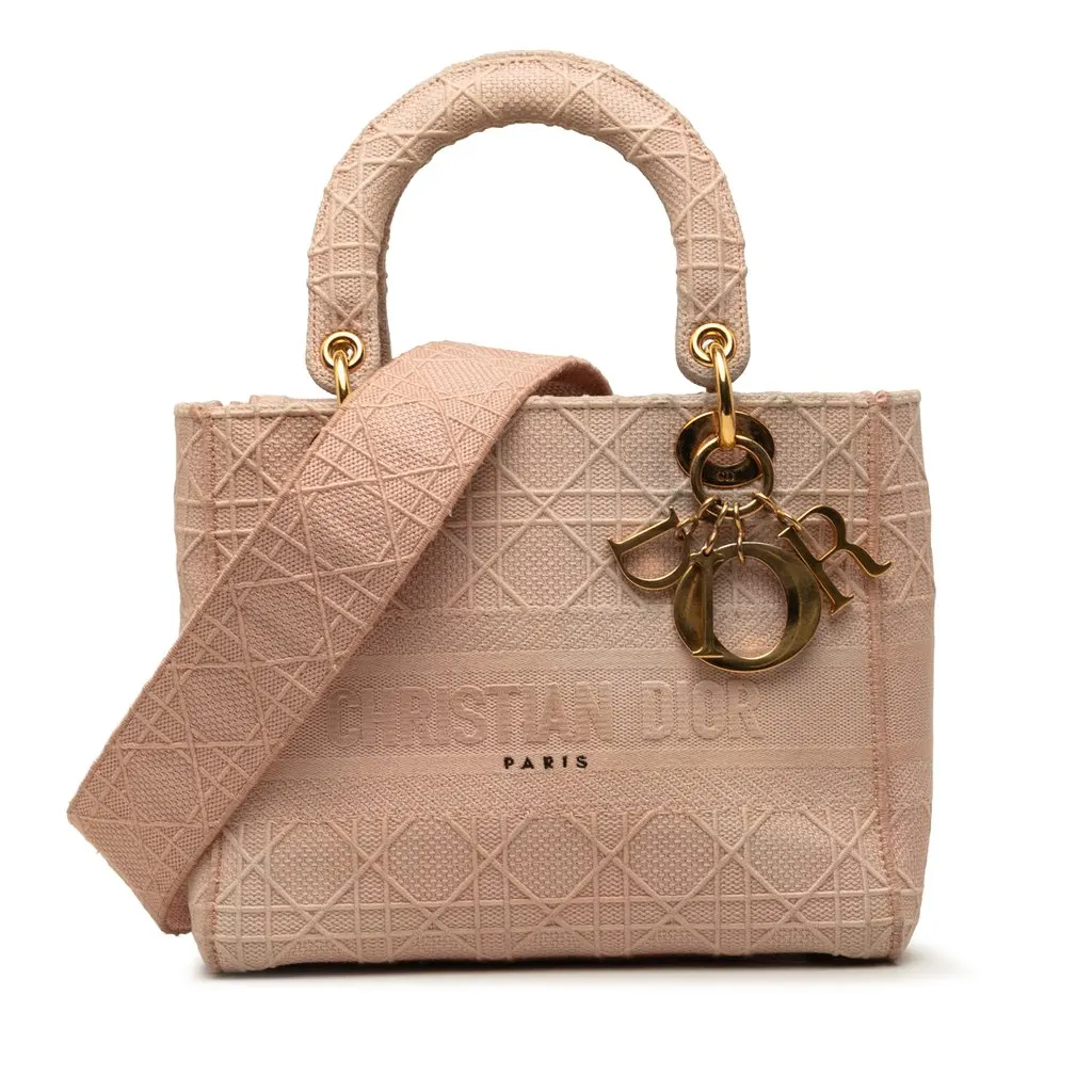 Dior Medium Embroidered Canvas Cannage Lady D Lite Pink Canvas Very good - Front View