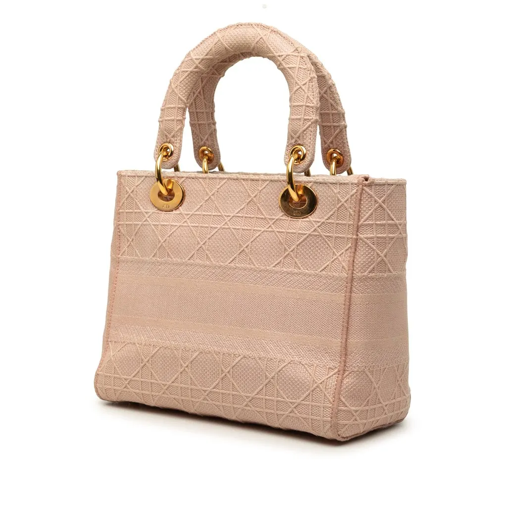 Dior Medium Embroidered Canvas Cannage Lady D Lite Pink Canvas Very good - Back View