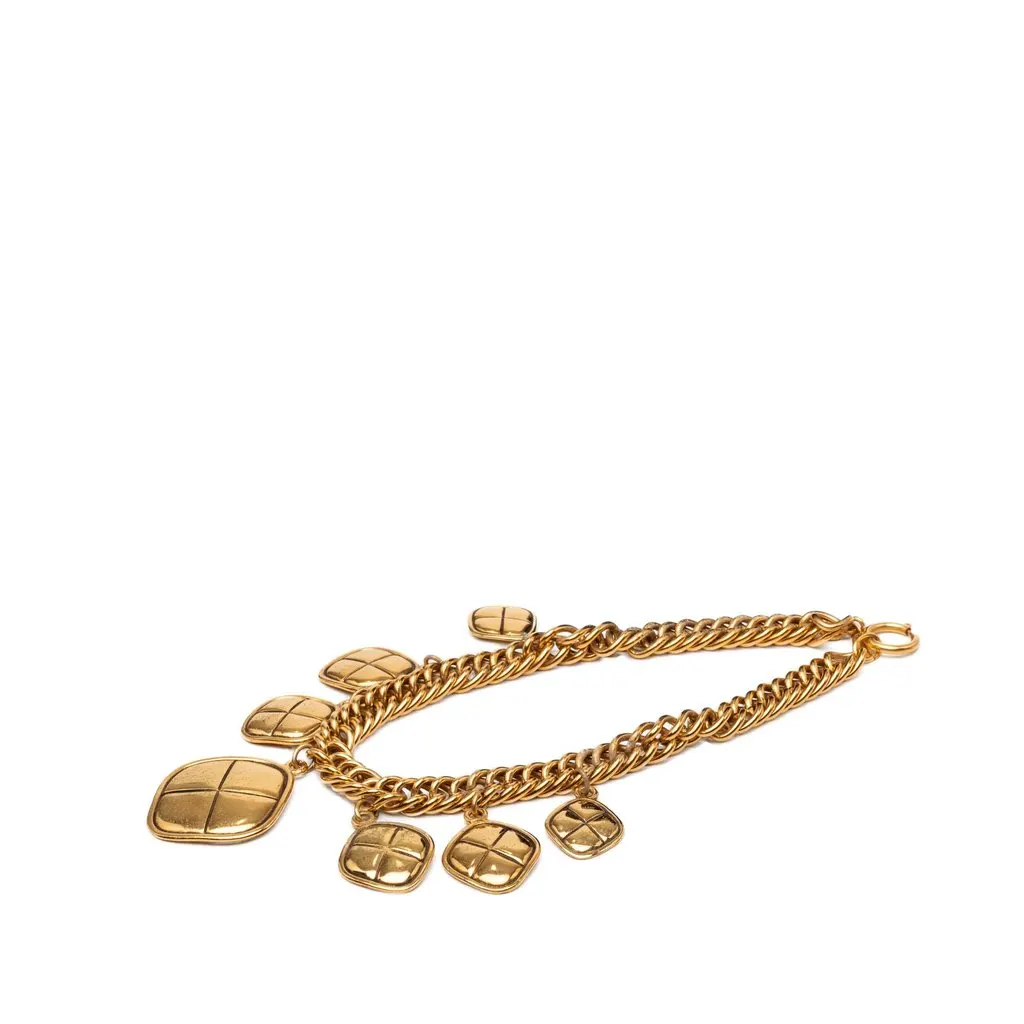 Chanel Gold Plated Quilted Diamond Charms Necklace Gold Metal Very good - Front View