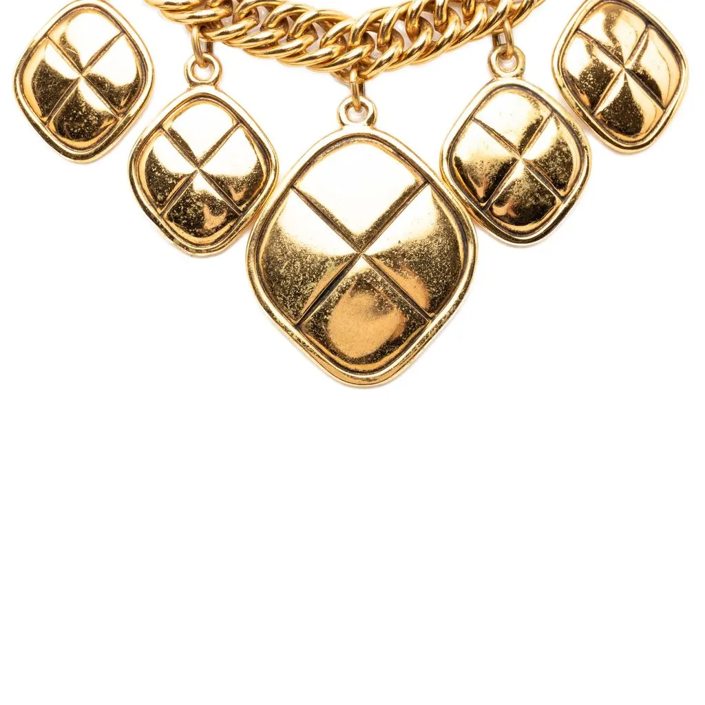 Chanel Gold Plated Quilted Diamond Charms Necklace Gold Metal Very good - Back View