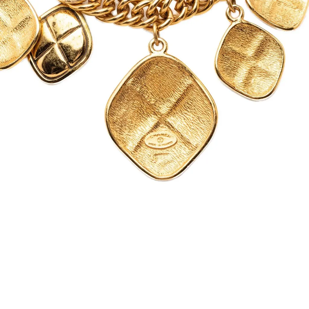 Chanel Gold Plated Quilted Diamond Charms Necklace Gold Metal Very good - Inside View