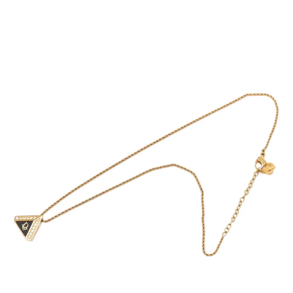 Dior Gold Plated Enamel Strass Triangle Logo Necklace Gold Metal Very good - Front View