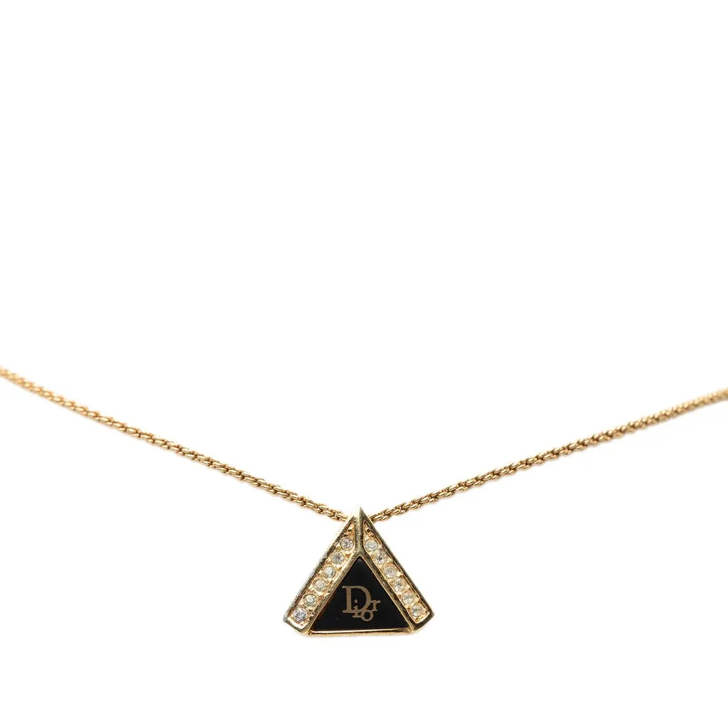 Dior Gold Plated Enamel Strass Triangle Logo Necklace Gold Metal Very good - Back View