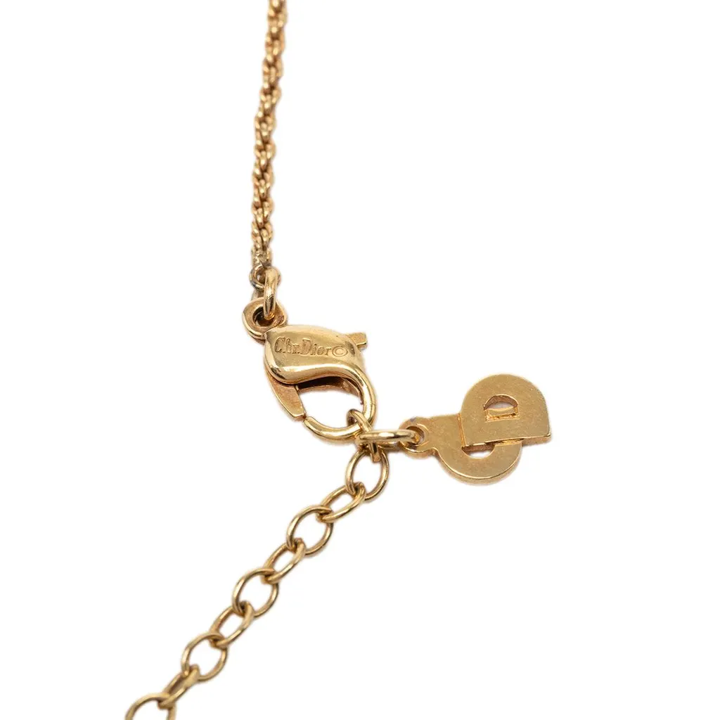 Dior Gold Plated Enamel Strass Triangle Logo Necklace Gold Metal Very good - Model View