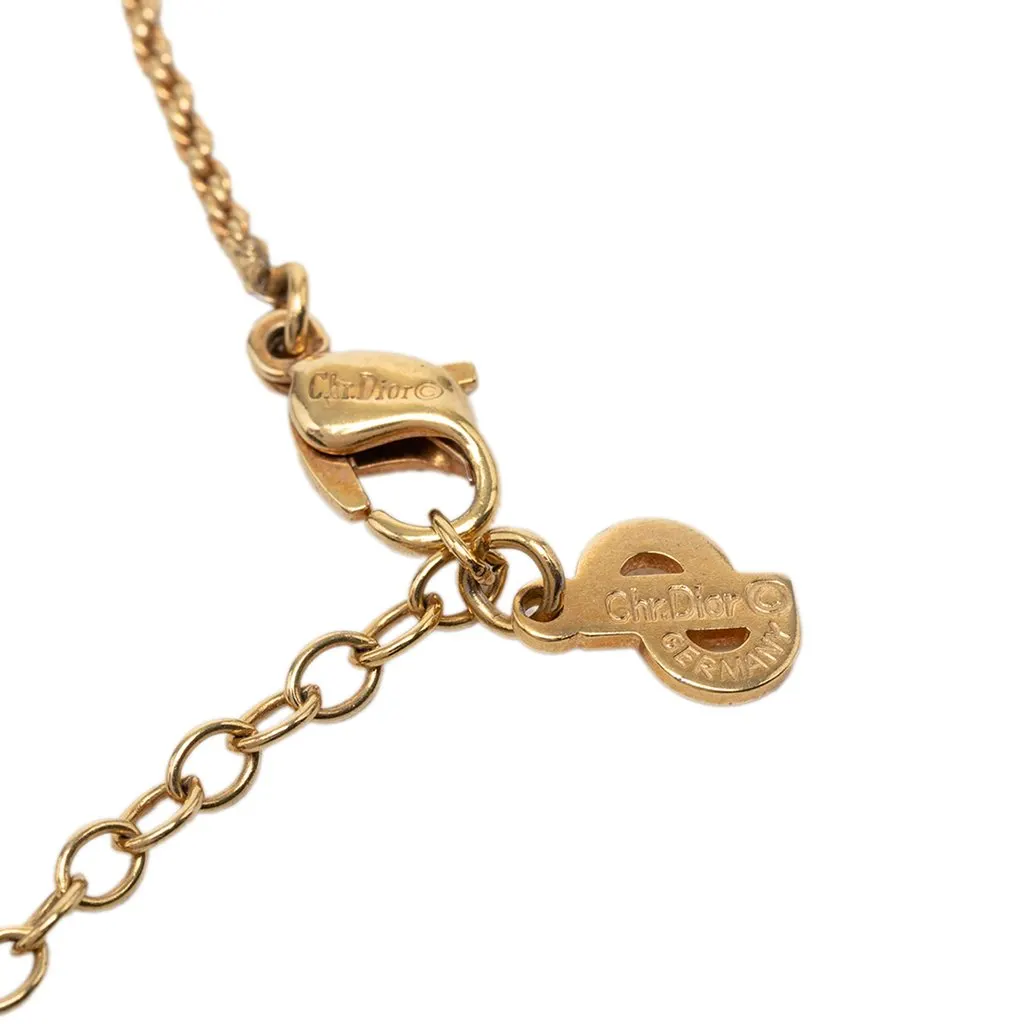 Dior Gold Plated Enamel Strass Triangle Logo Necklace Gold Metal Very good - Box View