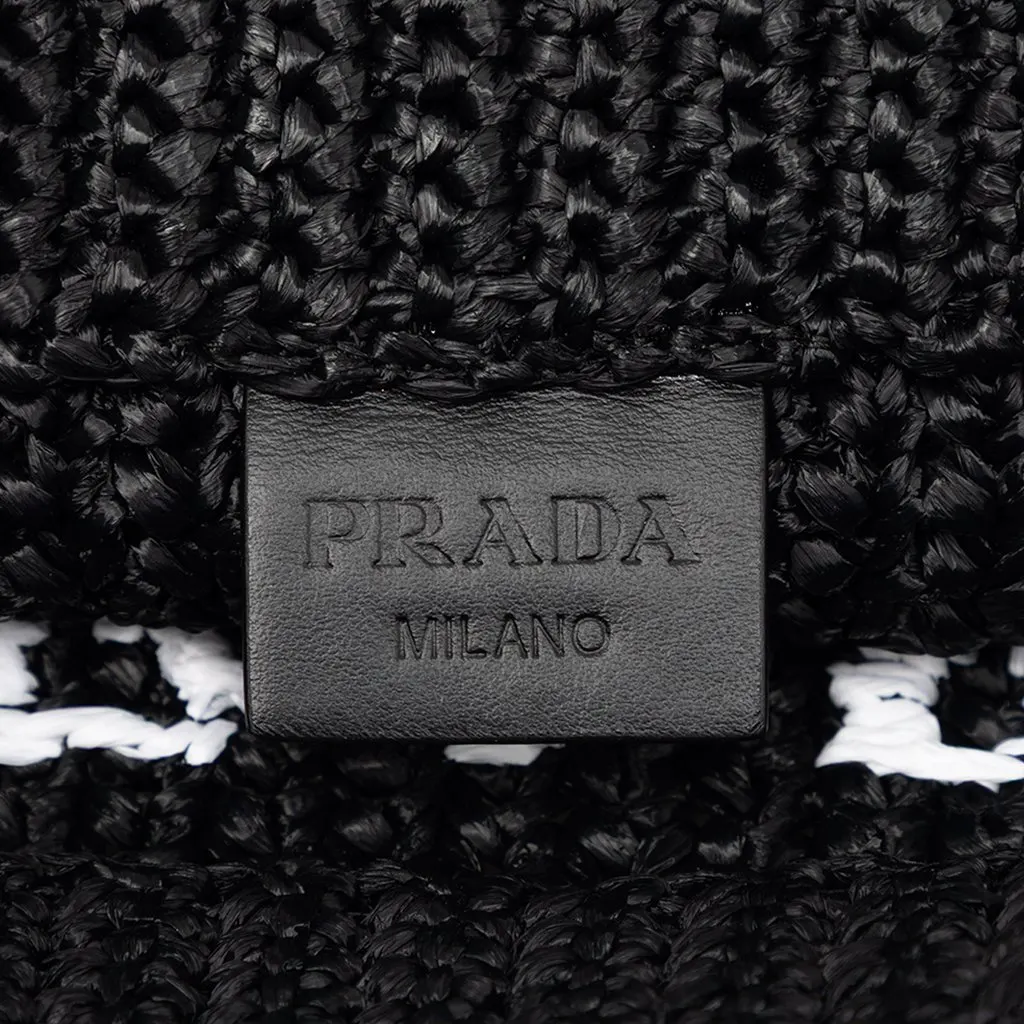 Prada Small Raffia Effect Crochet Embroidered Logo Tote Black Very good - Box View