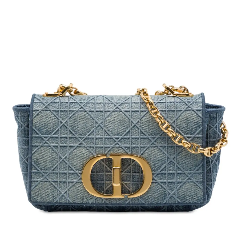 Dior Small Embroidered Denim Cannage Caro Bag Blue Denim Very good - Front View