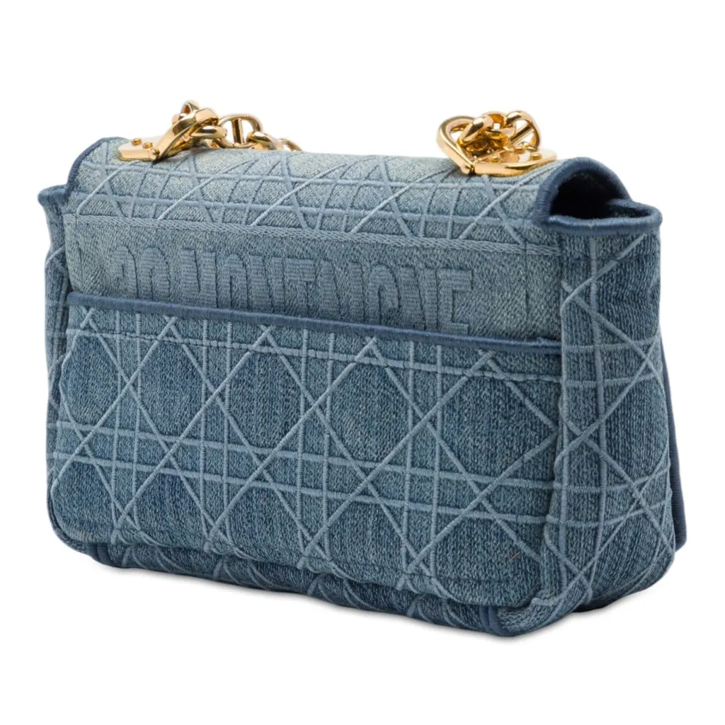 Dior Small Embroidered Denim Cannage Caro Bag Blue Denim Very good - Back View