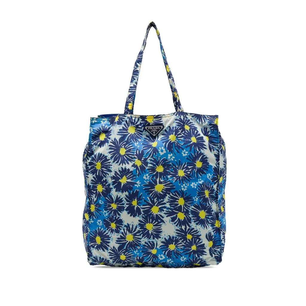 Prada Tessuto Stampato Floral Tote Blue Polyamide Very good - Front View