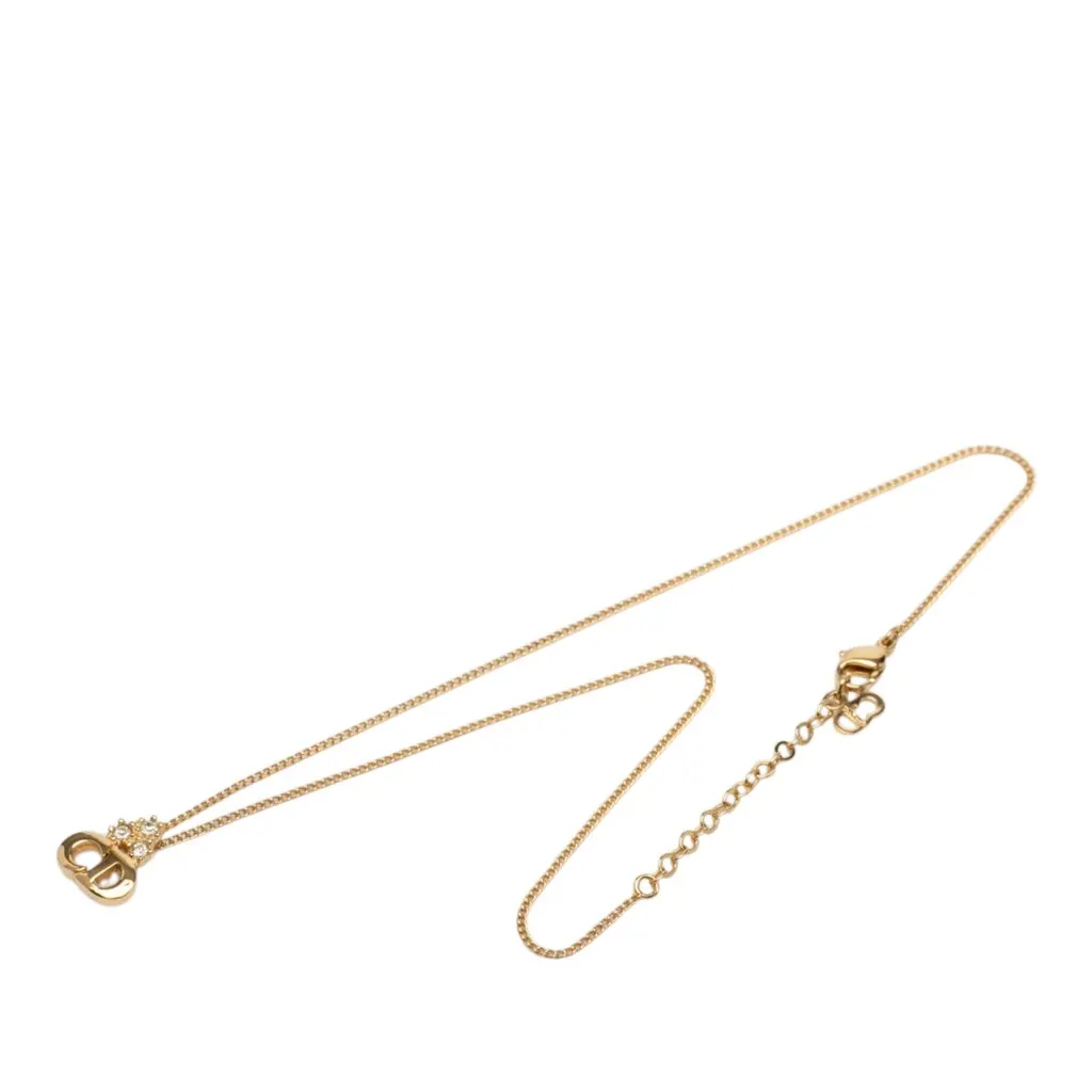 Dior Gold Plated Strass CD Logo Pendant Necklace Gold Metal Very good - Front View