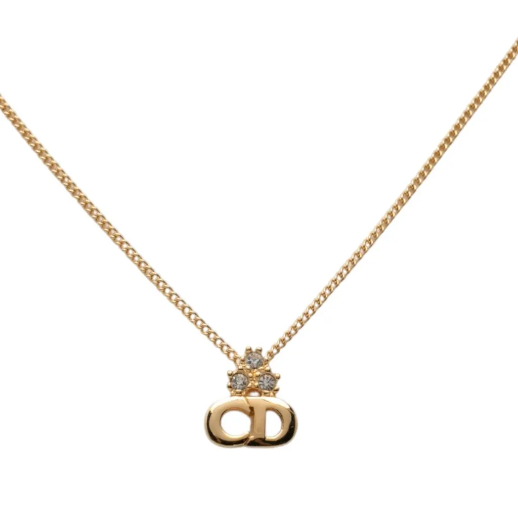 Dior Gold Plated Strass CD Logo Pendant Necklace Gold Metal Very good - Back View