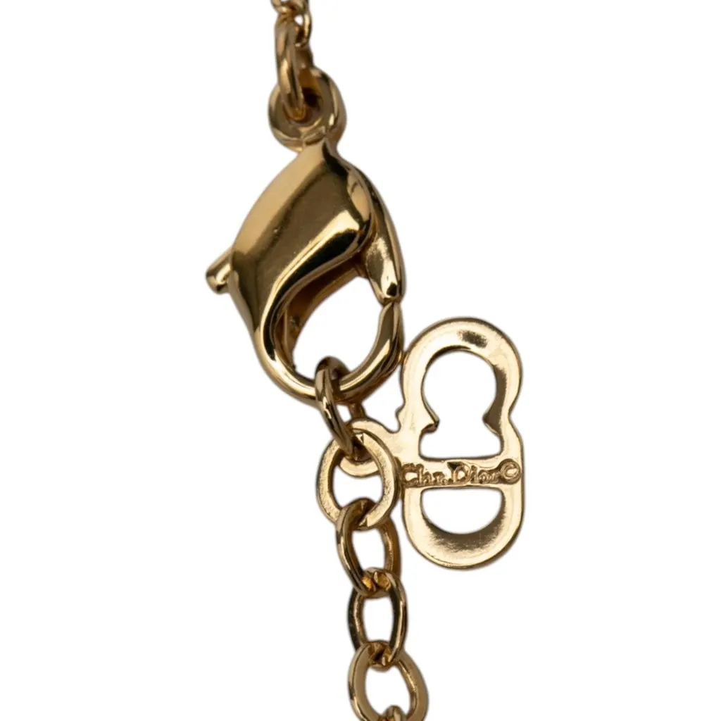 Dior Gold Plated Strass CD Logo Pendant Necklace Gold Metal Very good - Box View